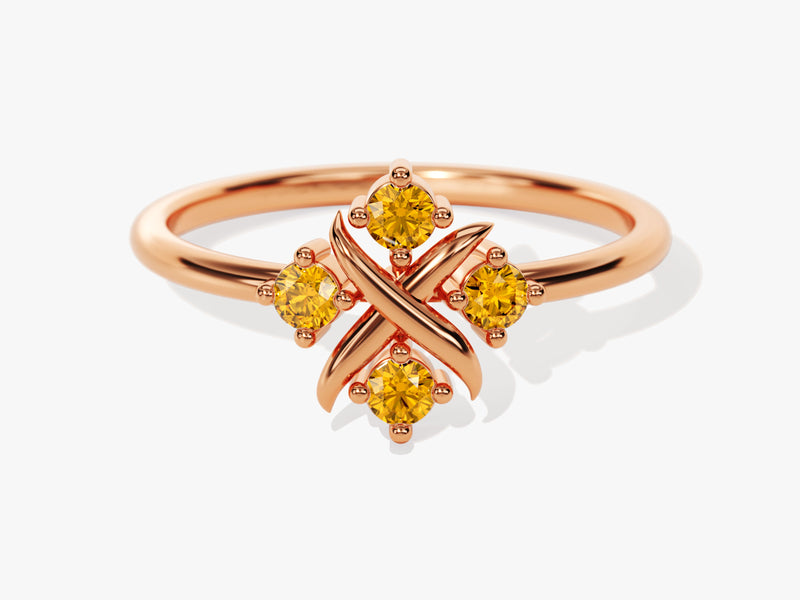 Flower Citrine Birthstone Ring