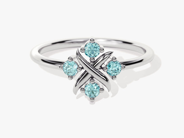 Flower Aquamarine Birthstone Ring