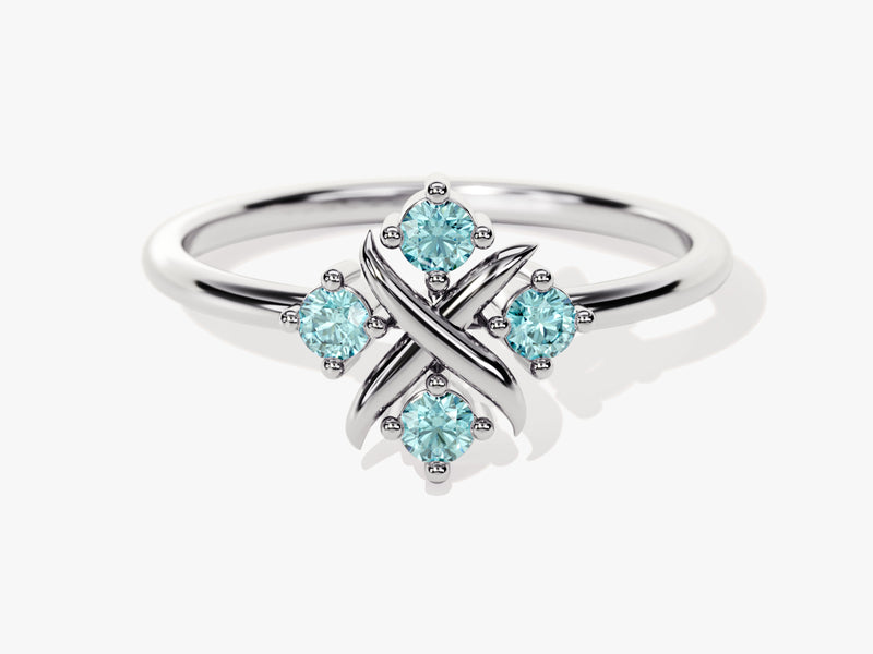 Flower Aquamarine Birthstone Ring