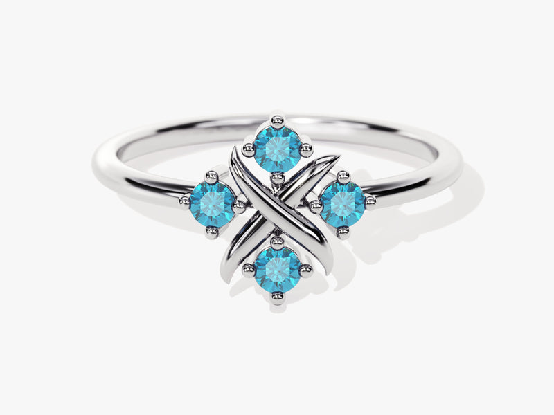 Flower Blue Topaz Birthstone Ring