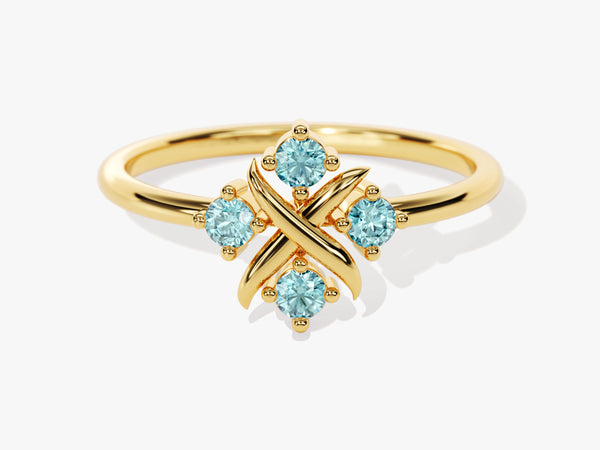 Flower Aquamarine Birthstone Ring