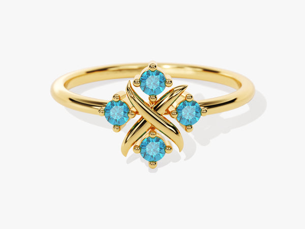 Flower Blue Topaz Birthstone Ring