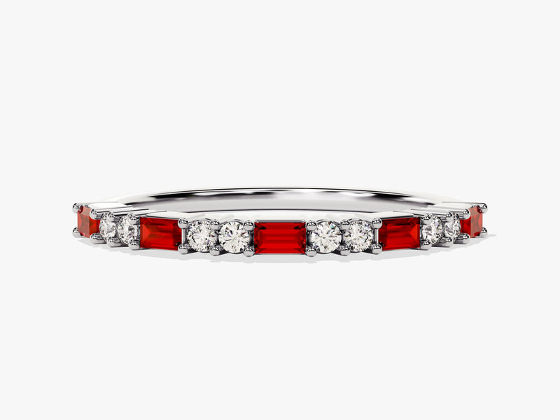 Horizontal Baguette Ruby Birthstone Ring