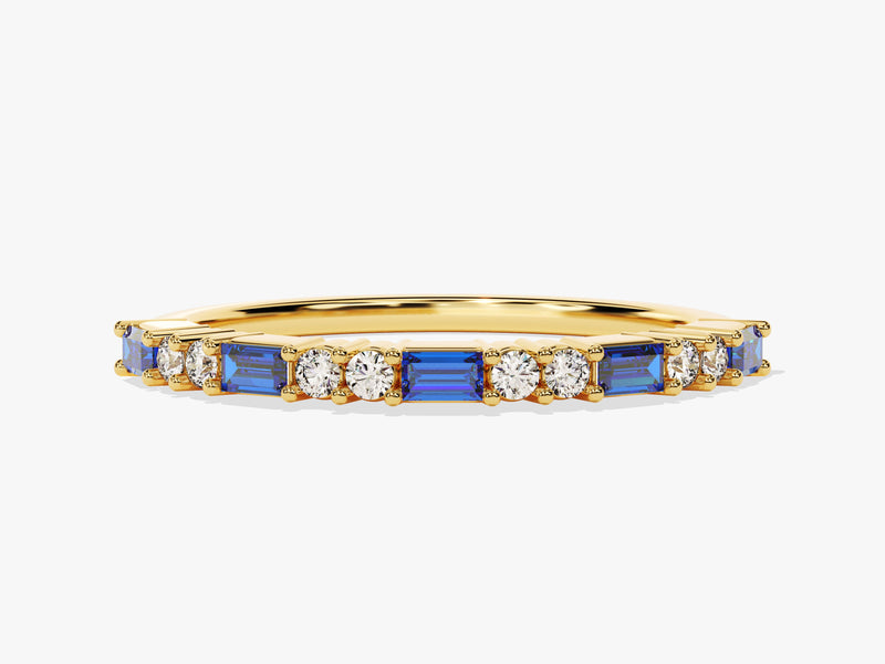 Horizontal Baguette Sapphire Birthstone Ring