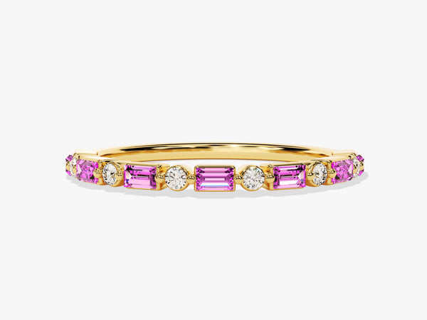 Baguette Pink Tourmaline Birthstone Ring