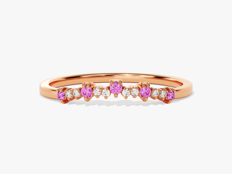 Curved Pink Tourmaline Bithstone Harmony Ring