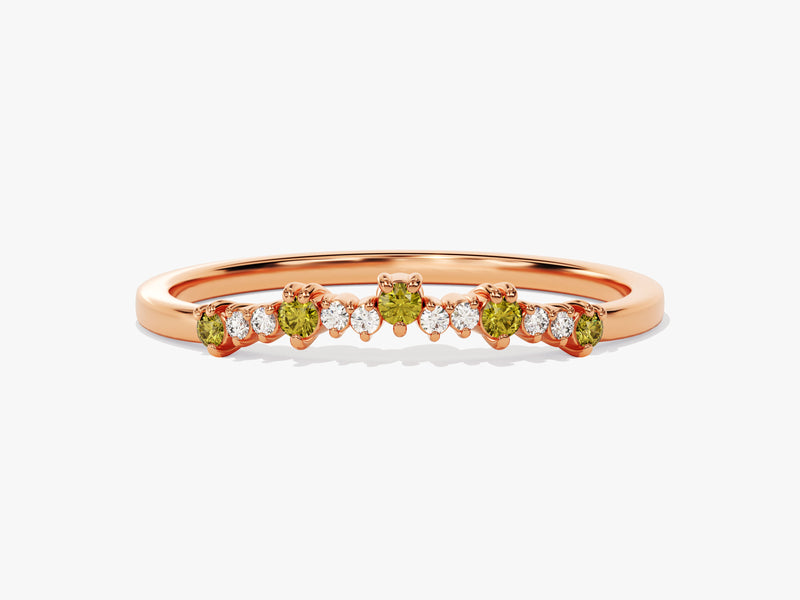 Curved Peridot Bithstone Harmony Ring