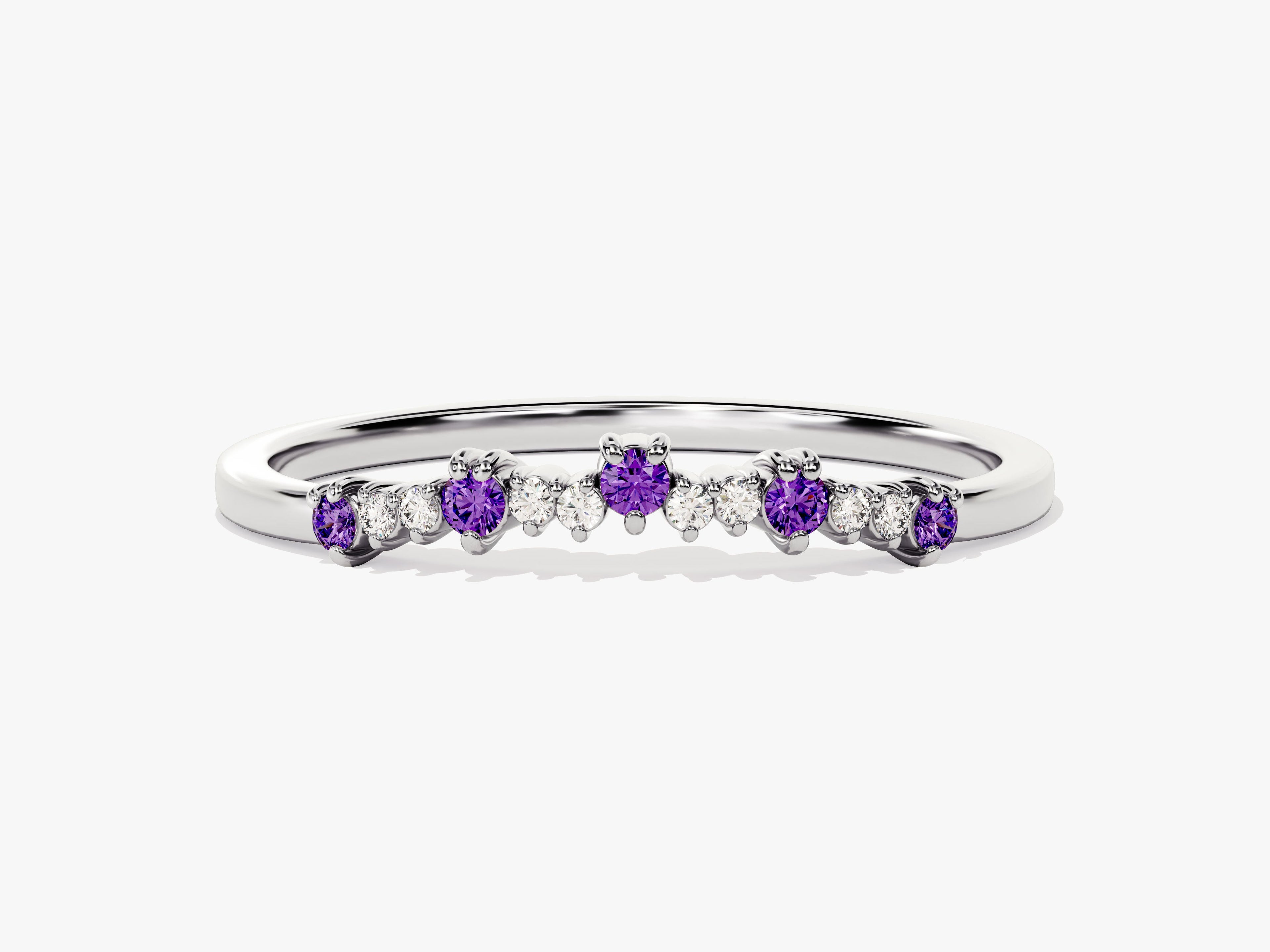 Curved Amethyst Bithstone Harmony Ring