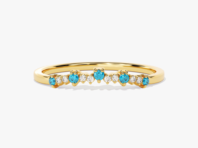 Curved Blue Topaz Bithstone Harmony Ring