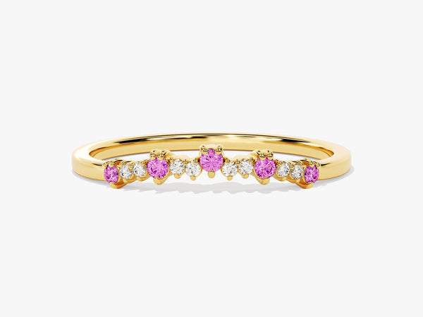 Curved Pink Tourmaline Bithstone Harmony Ring