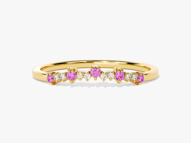 Curved Pink Tourmaline Bithstone Harmony Ring