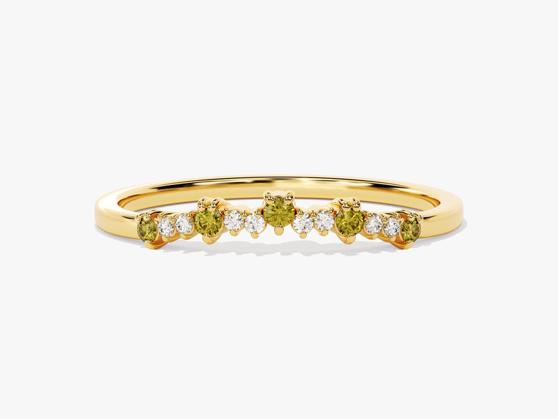 Curved Peridot Bithstone Harmony Ring