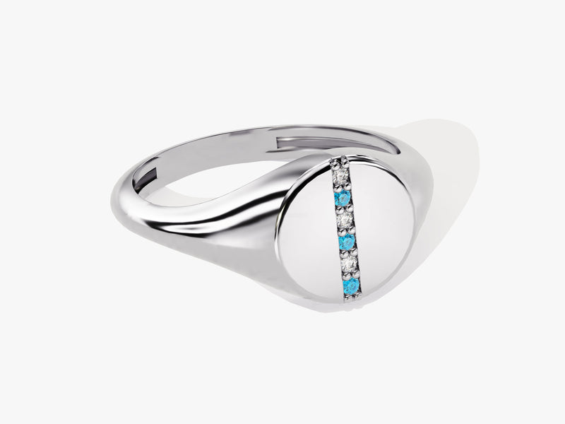 Signet Blue Topaz Birthstone Statement Ring