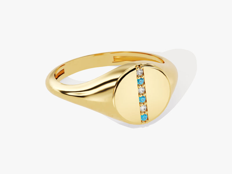 Signet Blue Topaz Birthstone Statement Ring