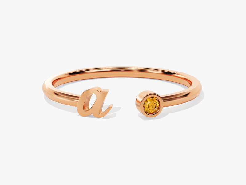 Initial Letter Citrine Birthstone Open Ring