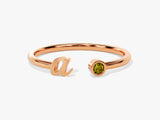 Initial Letter Peridot Birthstone Open Ring