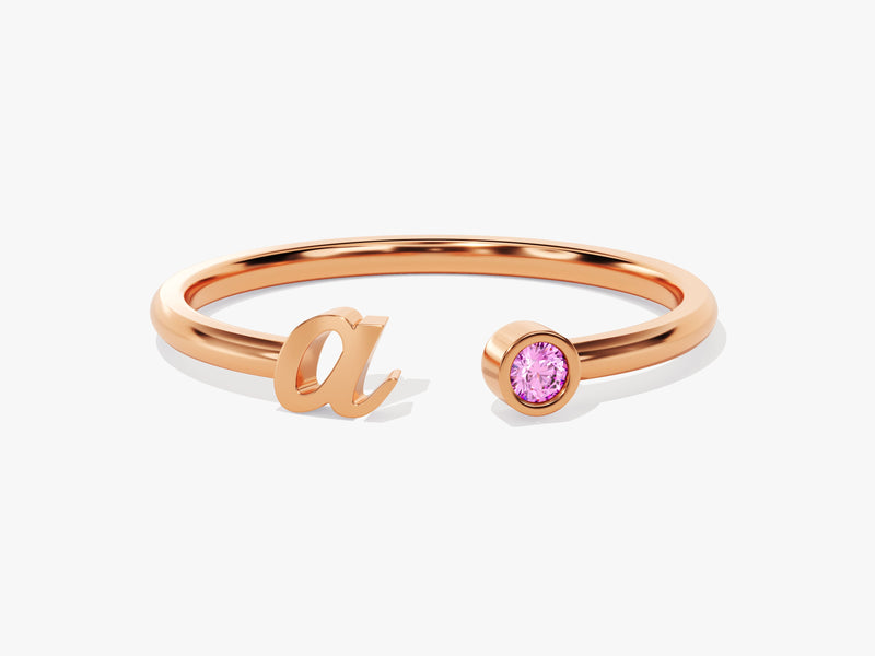 Initial Letter Pink Tourmaline Birthstone Open Ring