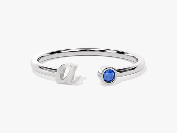 Initial Letter Sapphire Birthstone Open Ring