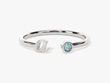 Initial Letter Aquamarine Birthstone Open Ring