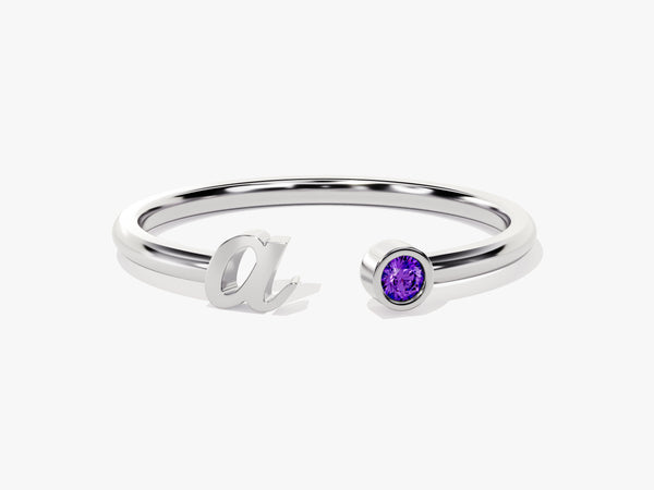 Initial Letter Amethyst Birthstone Open Ring