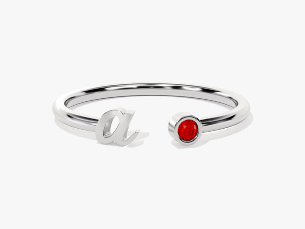 Initial Letter Ruby Birthstone Open Ring