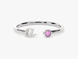 Initial Letter Pink Tourmaline Birthstone Open Ring