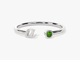 Initial Letter Emerald Birthstone Open Ring