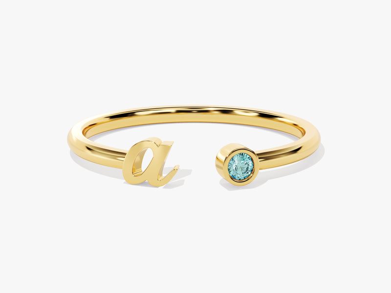 Initial Letter Aquamarine Birthstone Open Ring