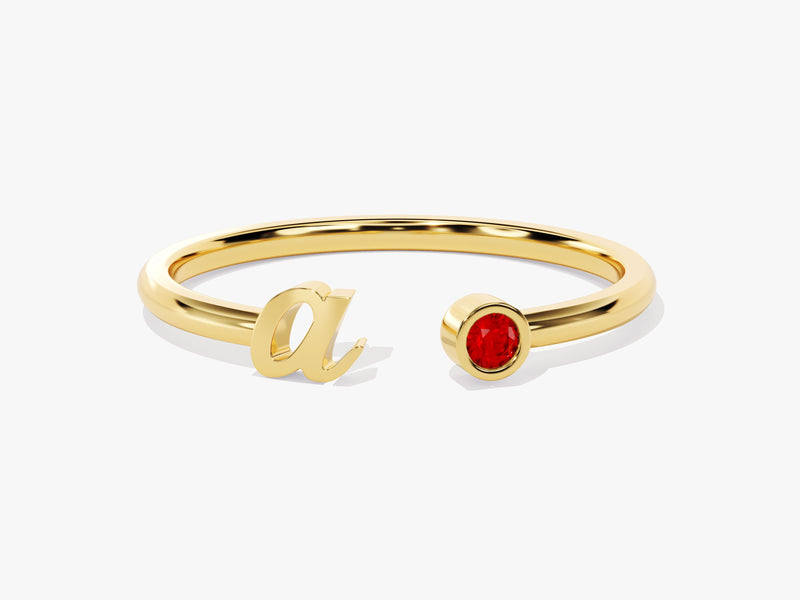 Initial Letter Ruby Birthstone Open Ring