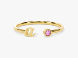 Initial Letter Pink Tourmaline Birthstone Open Ring