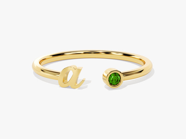 Initial Letter Emerald Birthstone Open Ring