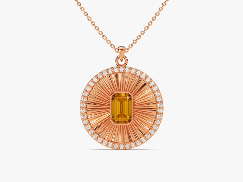 Medallion Citrine Birthstone Necklace