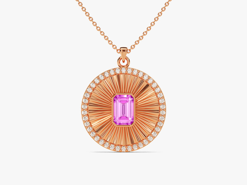 Medallion Pink Tourmaline Birthstone Necklace