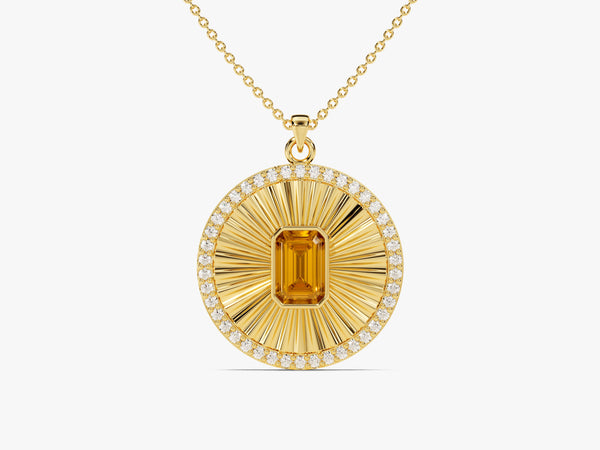 Medallion Citrine Birthstone Necklace