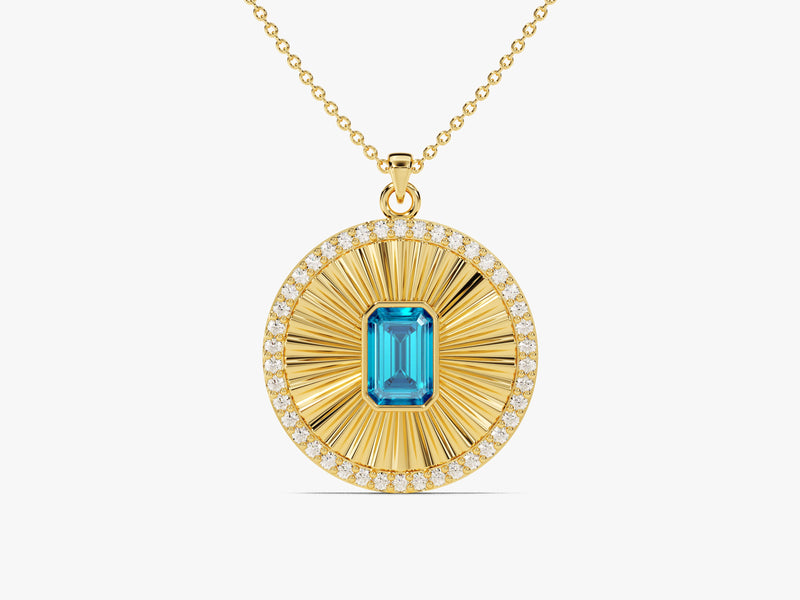 Medallion Blue Topaz Birthstone Necklace