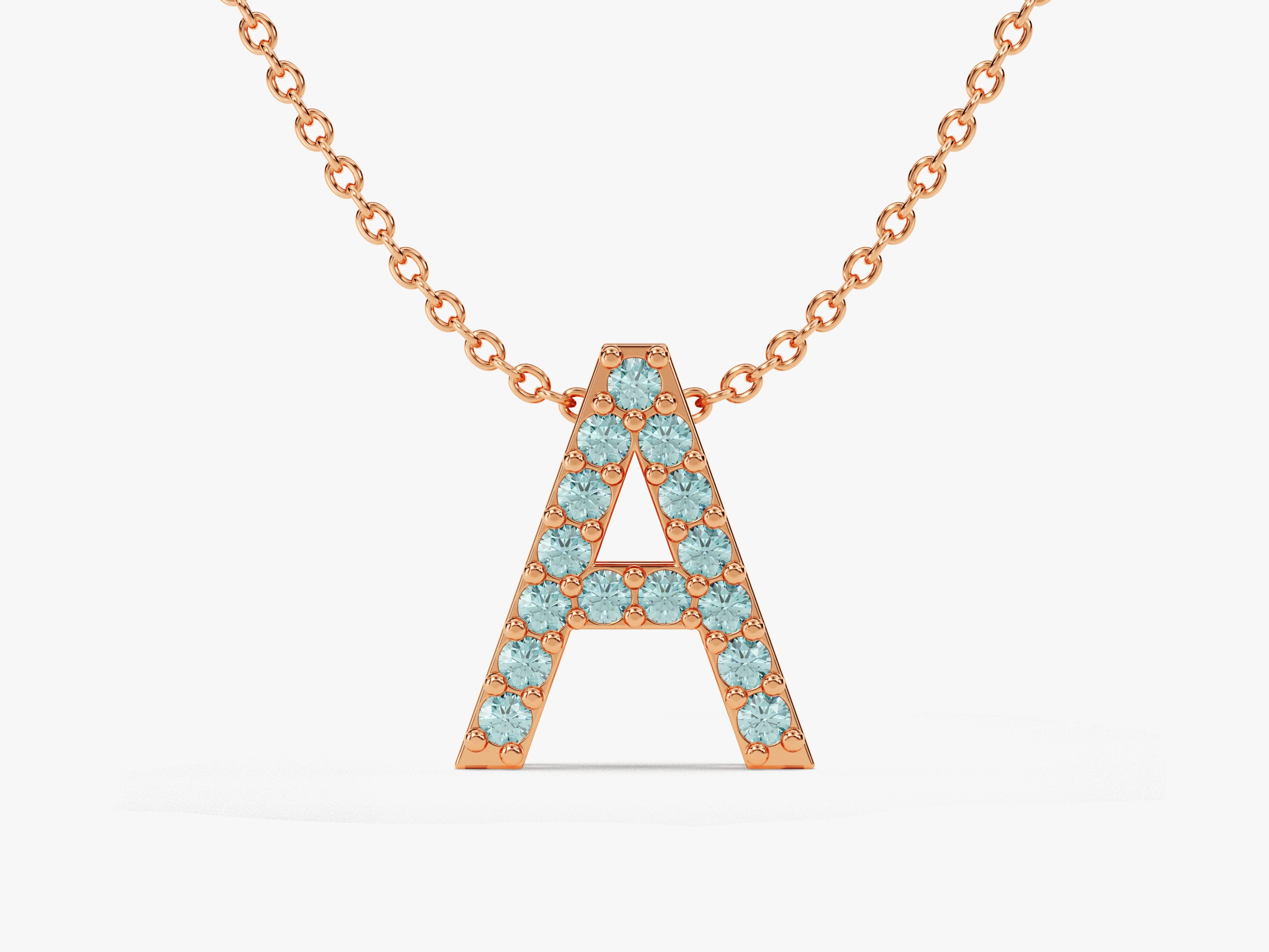 Initial Aquamarine Birthstone Necklace