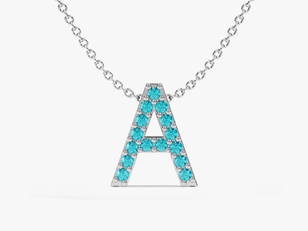 Initial Blue Topaz Birthstone Necklace