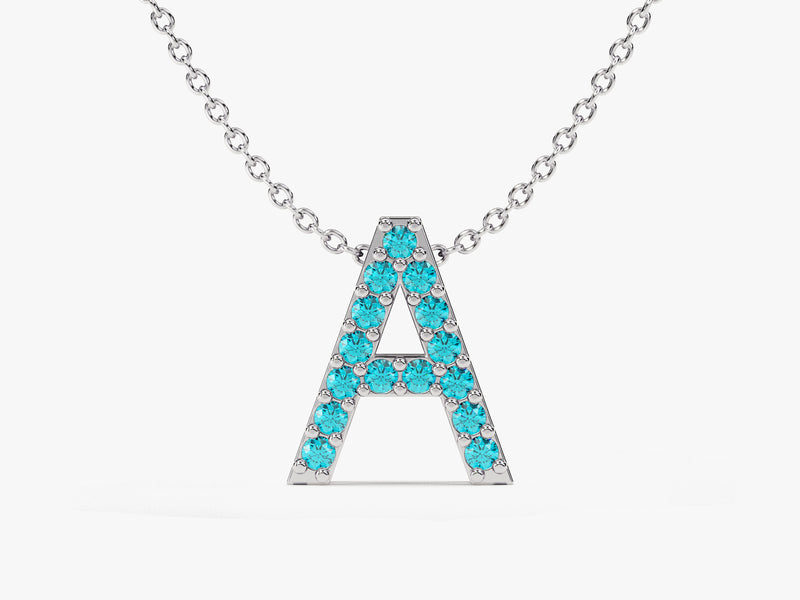 Initial Blue Topaz Birthstone Necklace