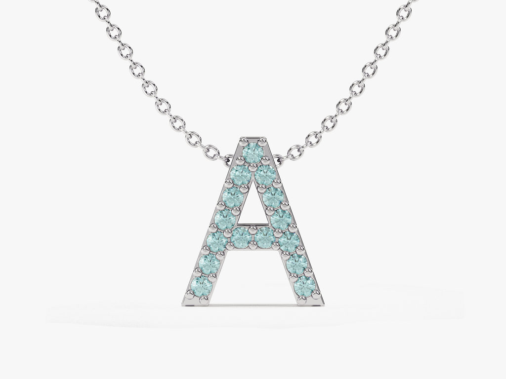 Initial Aquamarine Birthstone Necklace