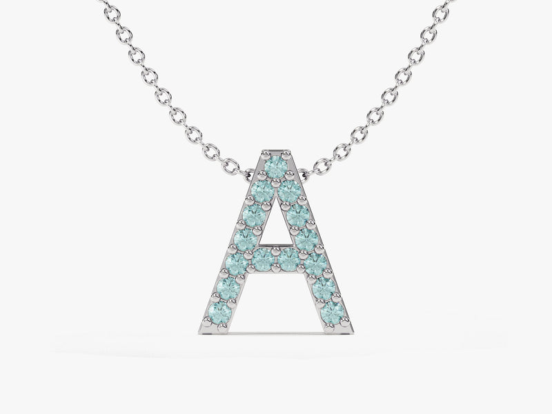 Initial Aquamarine Birthstone Necklace