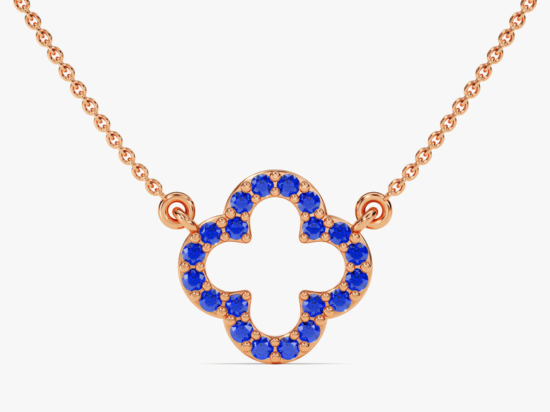 Open Clover Sapphire Birthstone Necklace