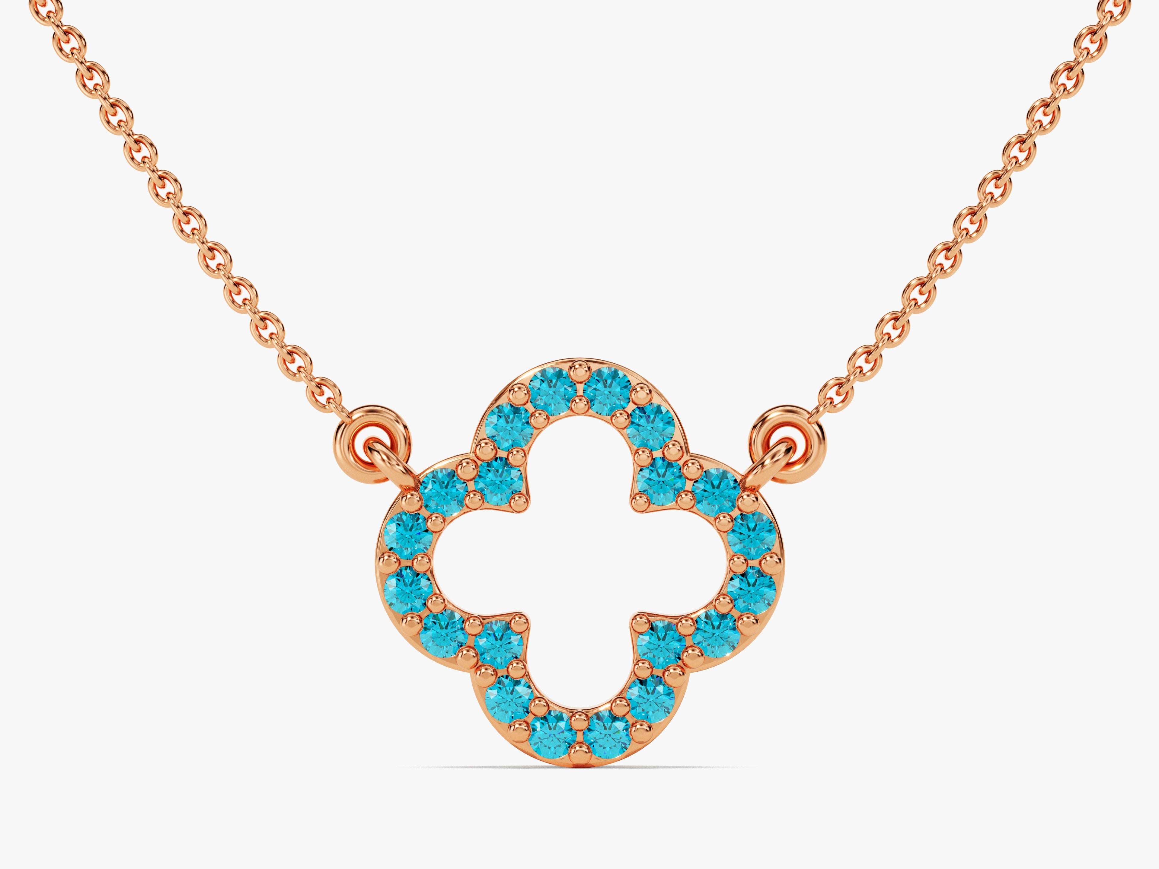 Open Clover Blue Topaz Birthstone Necklace