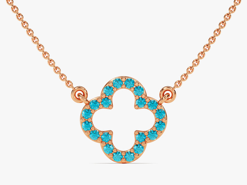 Open Clover Blue Topaz Birthstone Necklace