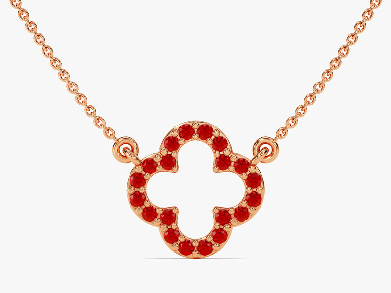 Open Clover Ruby Birthstone Necklace