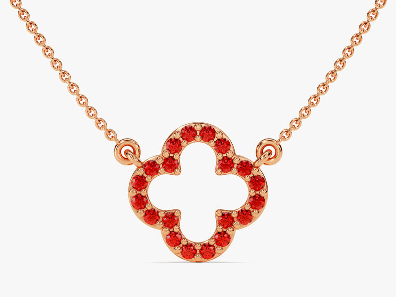 Open Clover Garnet Birthstone Necklace