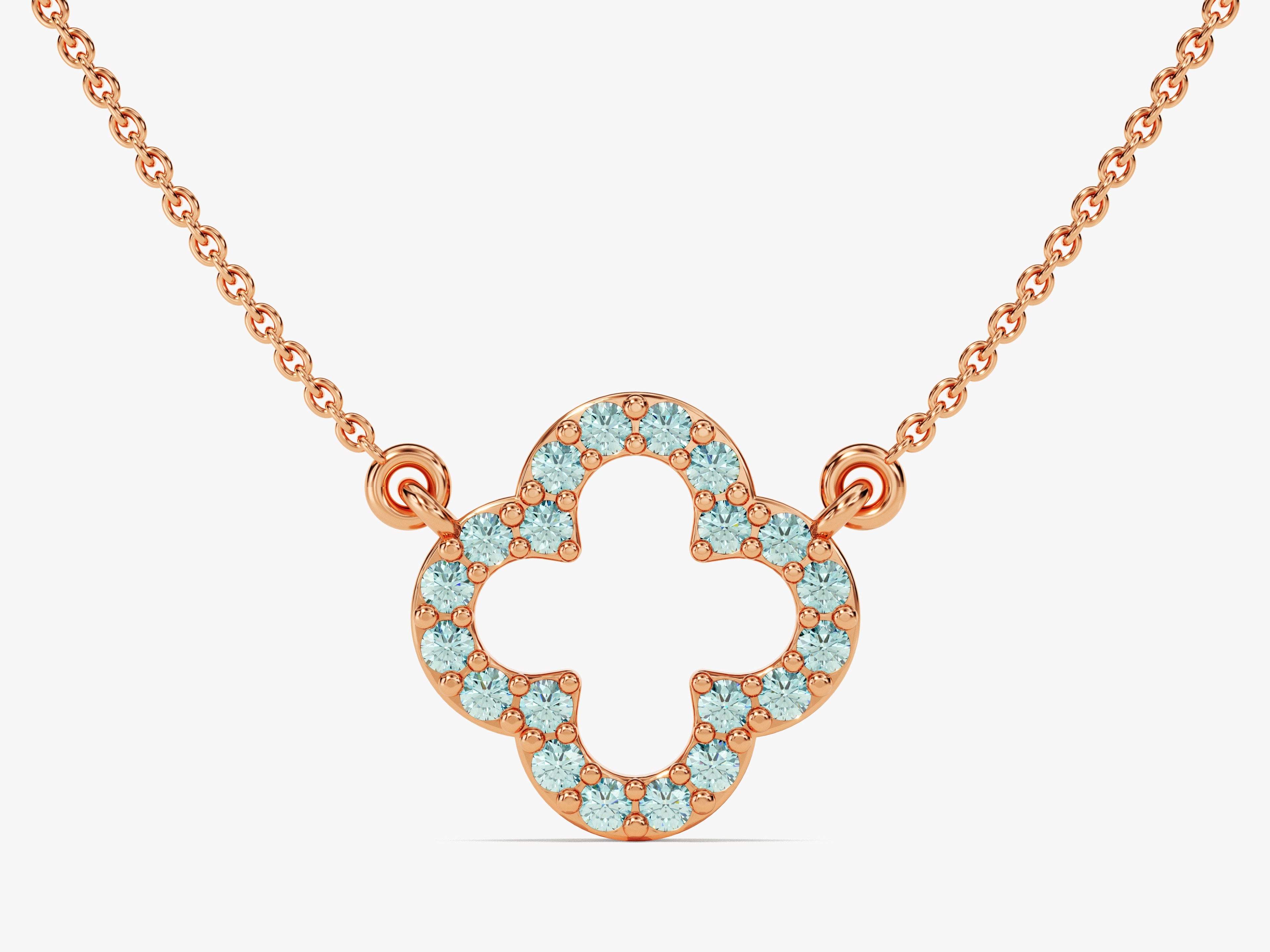 Open Clover Aquamarine Birthstone Necklace
