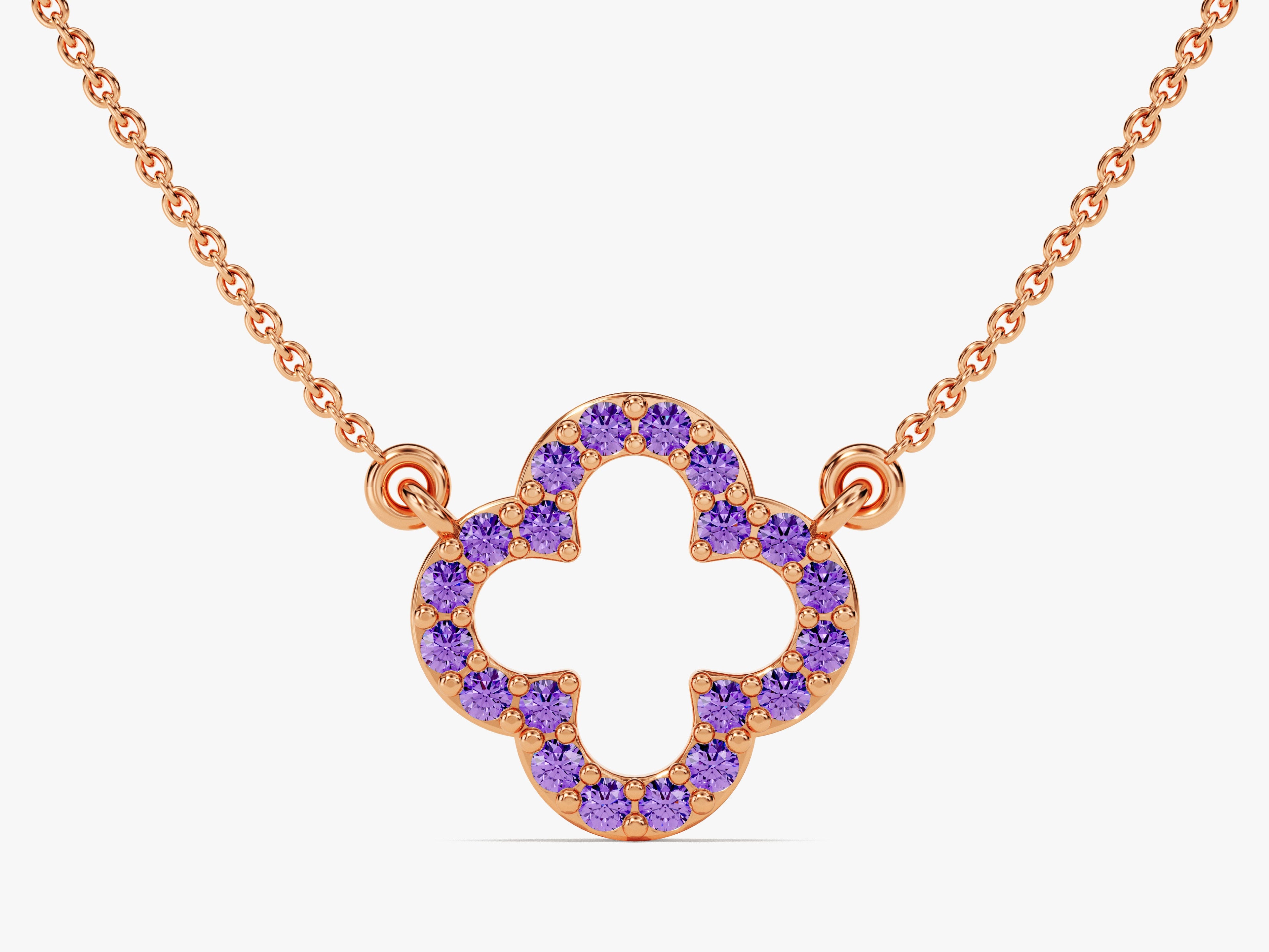 Open Clover Amethyst Birthstone Necklace