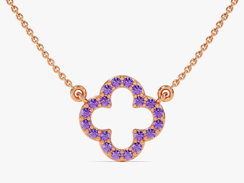 Open Clover Amethyst Birthstone Necklace