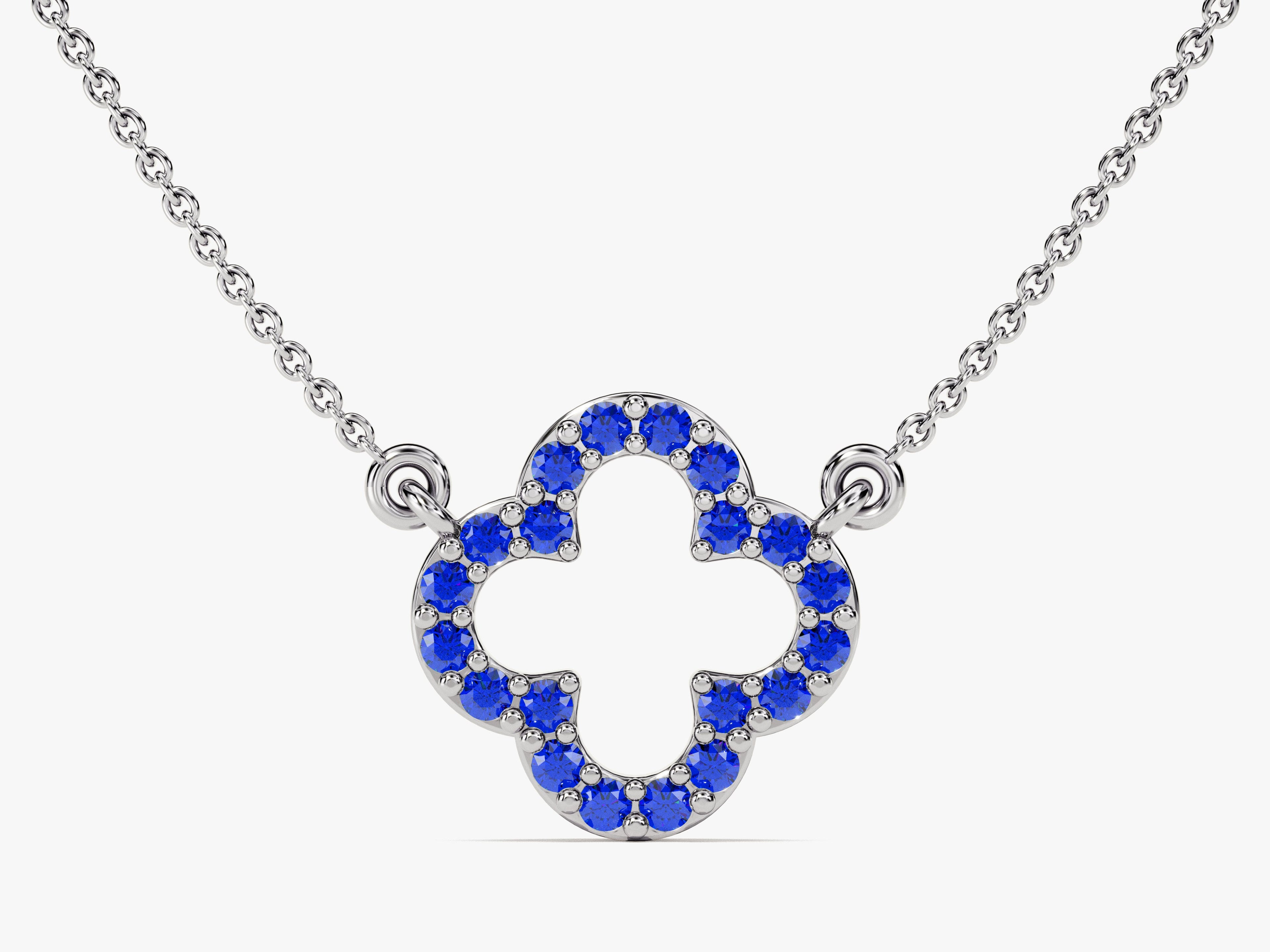 Open Clover Sapphire Birthstone Necklace