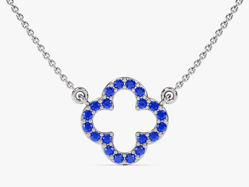 Open Clover Sapphire Birthstone Necklace